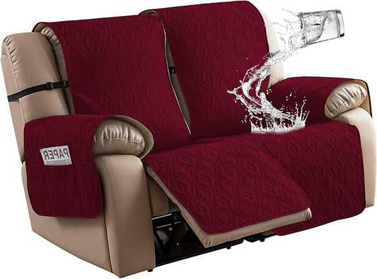 Genina Waterproof Loveseat Recliner Cover Non-Slip, Sofa Cover for Reclining Couch 2 Seat, Washable Couch Cover Loveseat Furniture Protector Cover for Pets Dogs Kids (Wine Red, Recliner Loveseat) by Genina