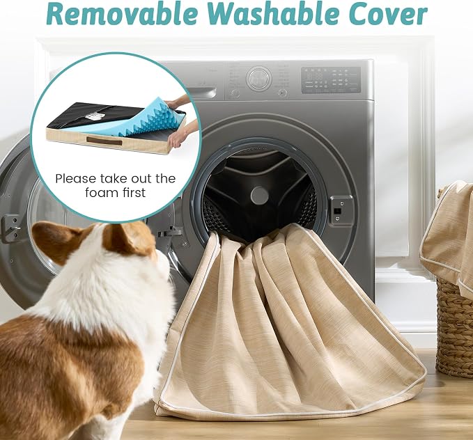 COZY KISS Cooling Orthopedic Dog Bed, Q-Max >0.5 Waterproof Egg Crate Foam Pet Bed with Removable Washable Cover, 36x27x3 Inch,Beige - Image 7