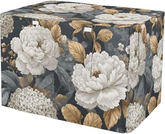 Dog Crate Cover Kennel Cover for Dog Cages Breathable for Wire Cage Indoor Outdoor White Peony Flower Golden Leaves Hydrangeas Black by QwThum