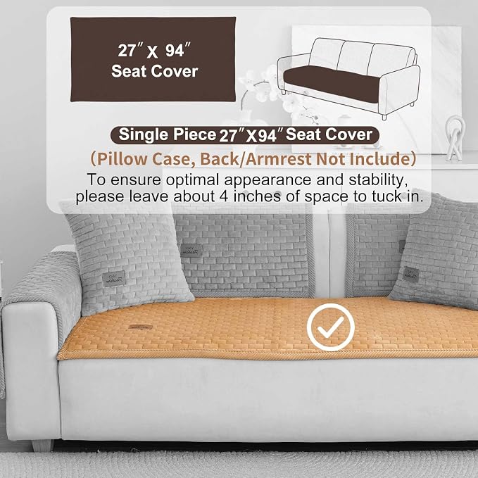 Washable Velvet Dog Couch Cover, Plush Pet Sofa Furniture Protector for 2-3 Cushion Couch, Non-Slip Washable Cover for Dogs(1PC/27.6"x90",Khaki) - Image 2