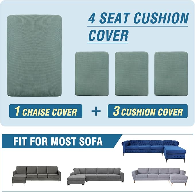 H.VERSAILTEX Sectional Couch Covers 4 Pieces Sofa Seat Cushion Covers L Shape Separate Cushion Couch Chaise Cover for Both Left/Right Sectional Couch (Seat Only: 1 Chaise + 3 Sofa, Sage) - Image 8