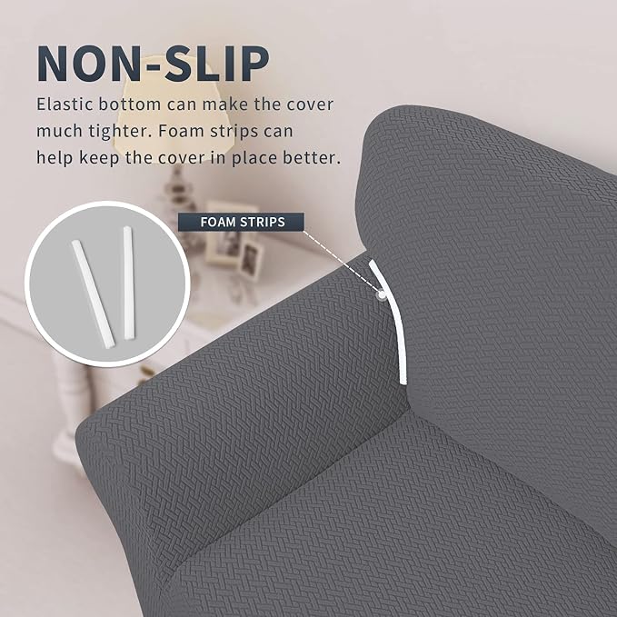 Easy-Going Stretch Jacquard Couch Cover, 1-Piece Soft Sofa Cover, Sofa Slipcover with Anti-Slip Foams, Washable Furniture Protector for Kids, Pets (Sofa, Gray) - Image 4