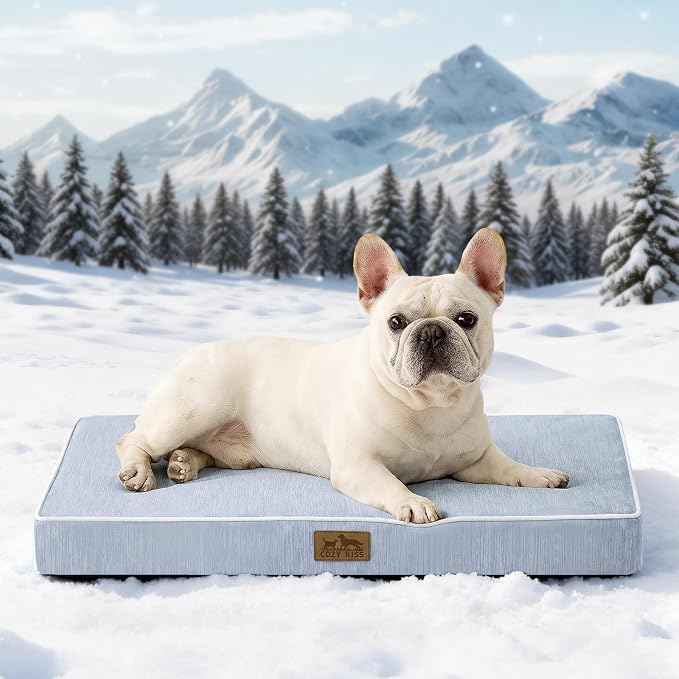 COZY KISS Cooling Orthopedic Dog Bed, Q-Max >0.5 Waterproof Egg Crate Foam Pet Bed with Removable Washable Cover, Non-Slip Dog Crate Bed 29x18x3 Inch,Light Blue by COZYKISS
