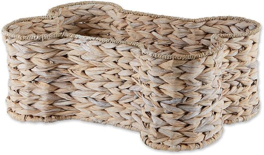 Bone Dry Pet Storage Collection, Bone Shape Hyacinth Toy Basket, White Wash, Small - 17.75x11x7.5" by BoneDry