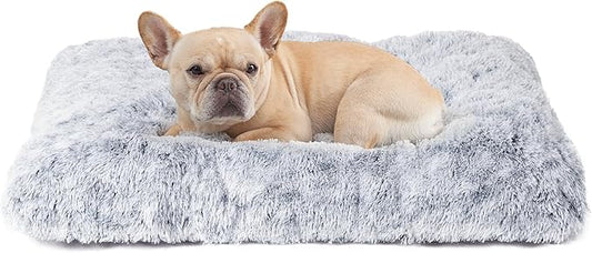 EHEYCIGA Fluffy Dog Crate Bed for Medium Dogs, Plush Crate Pad, Grey | Calming Anti Anxiety Medium Dog Bed, Washable Soft Warm Faux Fur Crate Mat with Non-Slip Bottom by EHEYCIGA