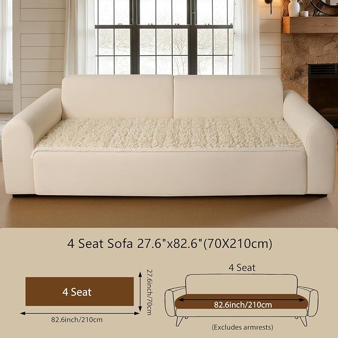 OHSIO Couch Cover for Pets, Washable Non-Slip Sofa Cover Pet Friendly, Soft Fuzzy Teddy Fleece Sofa Slipcover for 3-4 Cushion Sofa Furniture Protector (Ivory, 27.6" x 82.6") - Image 2
