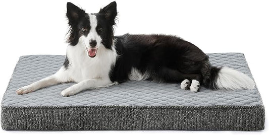 JOEJOY Orthopedic Dog Bed for Large Dogs, Washable Dog Crate Bed Large Sized with Removable Cover, Egg Memory Foam Big Pet Beds, Light Grey, 35"x22" by JOEJOY