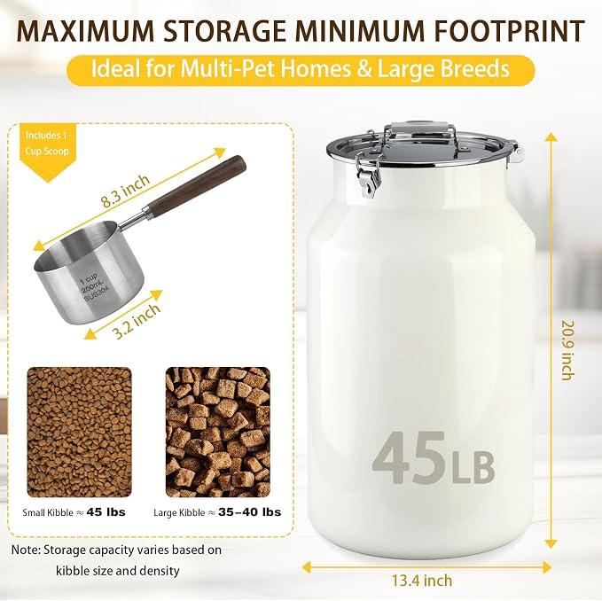 Dog-Cat Food Storage Container 45 lb/48 Qt, Large Stainless Steel Pet Food Bin with Airtight Lid & Scoop Included, Durable 304 Metal Storage for Dogs & Cats - Image 3