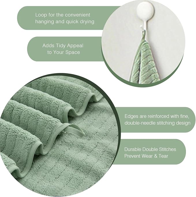 Hailea Hand Towels Set 16x31 Inches,Soft Microfibers Bathroom Towel Set 2 Pack,Highly Absorbent Quick Dry Luxury Towel Hotel Spa Gym Hand Towel Collection for Bathroom,Green - Image 3