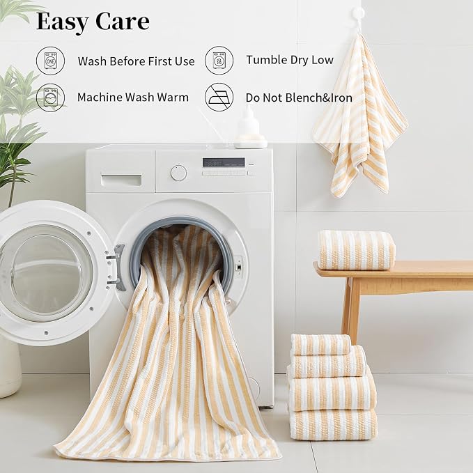 18-Piece Microfiber Bath Towels Set - 6 Bath Sheet, 6 Hand Towels, 6 Washcloths, Soft, Highly Absorbent Bathroom Towel, Quick Dry & Less Lint Shower towel for Bathroom, Hotel, Spa, Dorm-Apricot Yellow - Image 6