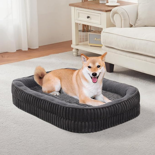 Orthopedic Dog Bed for Medium, Large Dogs Breeds, High Density Egg Crate Foam Dog Sofa Beds with Four Sided Bolster,Oval Kennel Bed, Pet Couch Bed,Removable Washable Cover& Non-Slip Bottom by DEBANGHOME