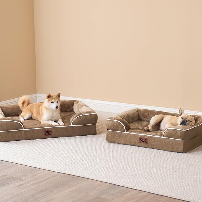 EHEYCIGA Orthopedic Dog Bed Medium Size Dog, Waterproof Washable Pet Beds | Non-Slip Bottom and Egg-Crate Memory Foam Dog Couch Bed with Washable Removable Cover, Camel - Image 8
