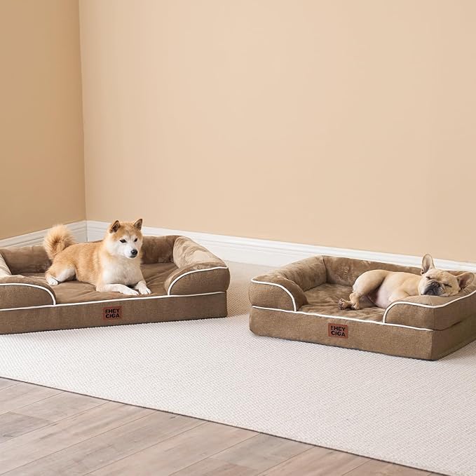 EHEYCIGA Orthopedic XXL Dog Bed, Waterproof Washable XL Big Pet Bed 52" | Non-Slip Bottom and Egg-Crate Memory Foam Extra Large Pet Couch Bed with Washable Removable Cover, Camel - Image 8