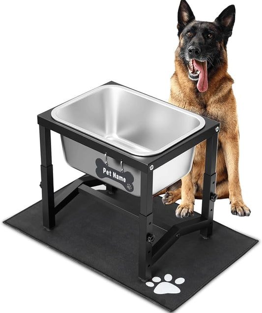 2.8 Gallon Elevated Large Dog Water Bowl, 4 Adjustable Height 10.5-15.8'' Raised Stainless Steel Bowl Stand with Anti-Slip Mat for Large Breed, Metal Dog Feeding Station for Relief Joint Pressure by FLODOMIXHOME