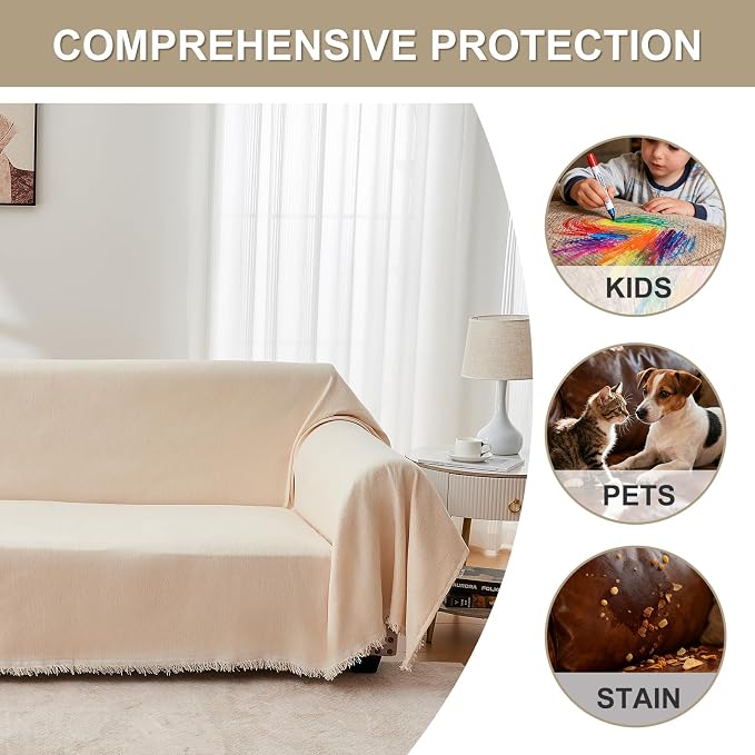 Loveseat Cover for Washable Sectional L Shape Couch Covers, Beige | Couch Covers Protector with Tassel Sofa Slipcover for Pet & Kid Friendly - Image 6