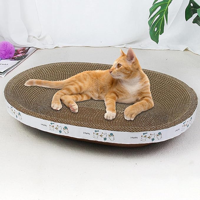 Cat Scratcher Cardboard, Cat Scratch Pad Bowl Nest for Indoor Cats Grinding Claw, Cat Scratching Board Corrugated Lounge Cat Beds, Oval Play 43cm - Image 3