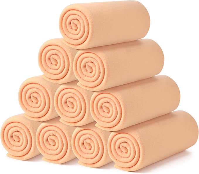 Buryeah 10 Pcs Fleece Blanket Bulk Soft Warm Blankets Cozy Fleece Lightweight Throw Blankets Plush Pet Throw Blanket for Home Bed Sofa Office Wedding Gifts Travel(50" X 60",Light Orange) by Buryeah