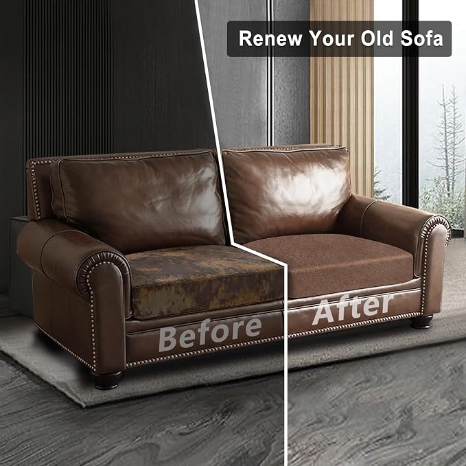ANARACHON Leather Look Couch Cushion Covers Sofa Seat Slipcovers Sets Couches Furniture Protector for Sectional Armchair Loveseat Pets Kids Stretch Spandex Fabric (2 Cushion Loveseat, Brown) - Image 7