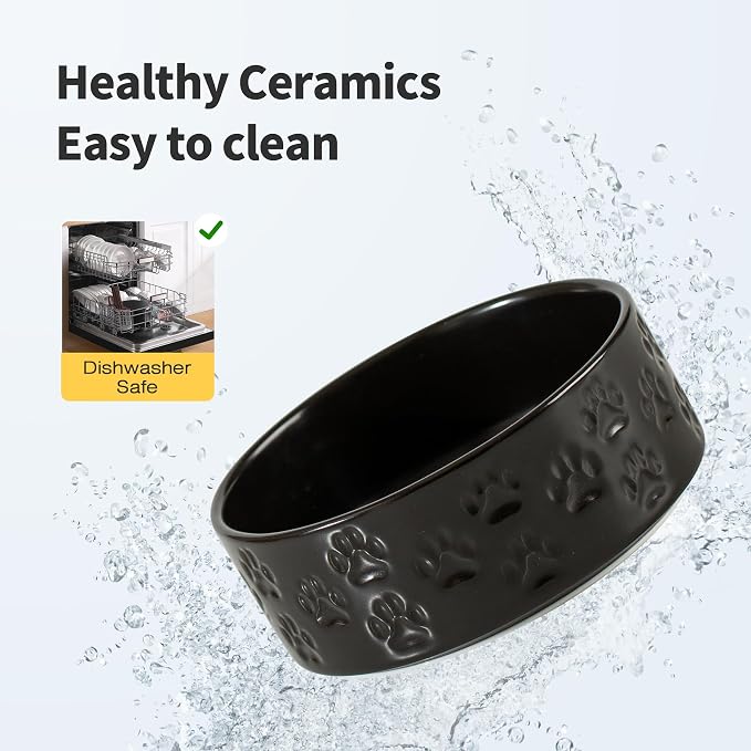 Ceramic Dog Bowl Set of 2 with Non-Slip Base, 6.1" W x 2.8" H | 3.5Cup Food and Water Bowls, Microwave Safe, Dishwasher Safe, Easy to Clean, for Small to Medium Dogs, Black - Image 5