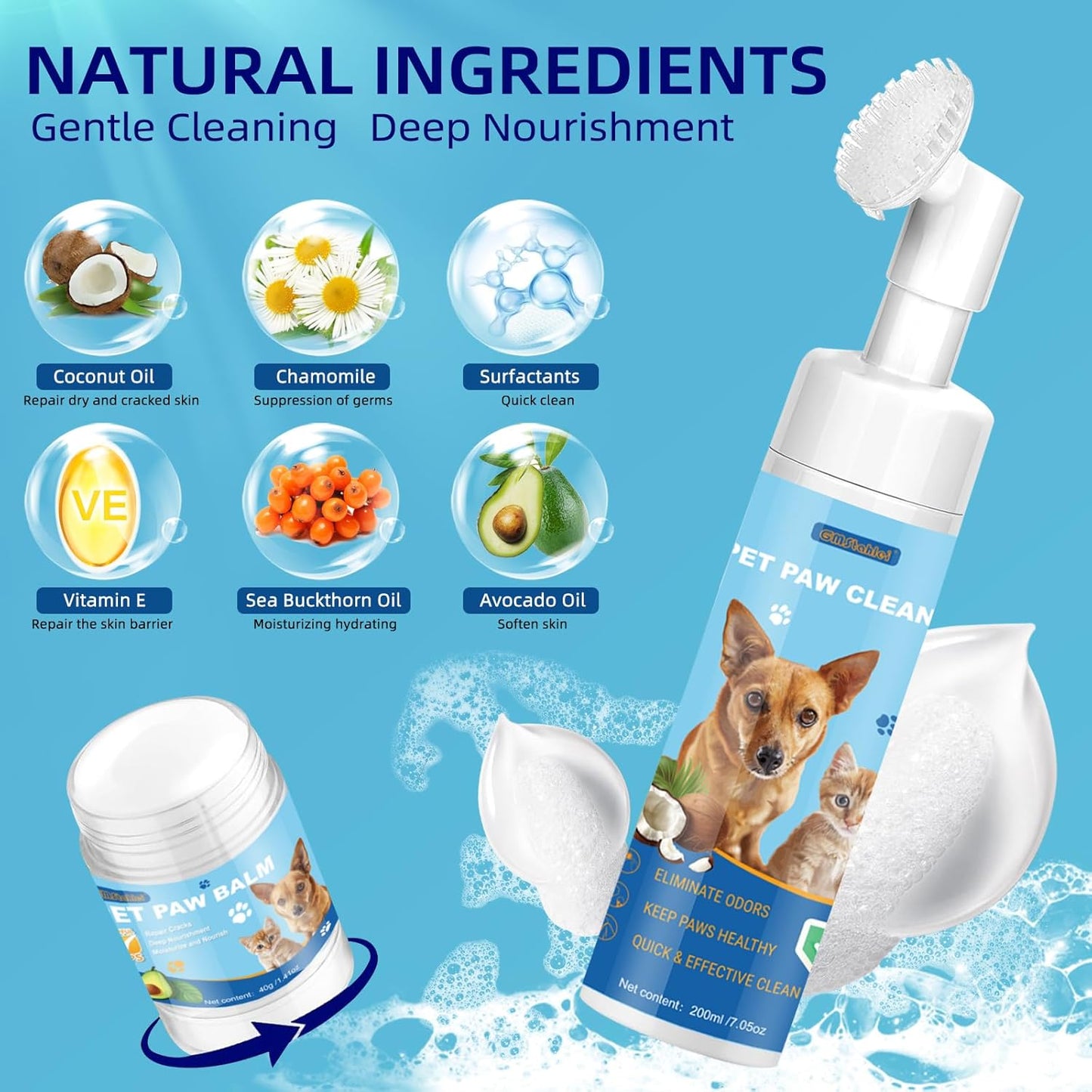 Dog Paw Care Kit,No-Rinse Paw Cleaner for Dogs & Cats,Dog Paw Balm for Heals -Repairs Dry Cracked Paws & Nose with 1 Pet Cleaning Towels,Natural Dog Paw Protector for Pet Foot Washer Care