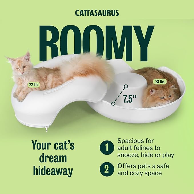 Cattasaurus Peekaboo Cat Cave Donut for Multiple & Large Cats up to 30-45 lbs, 3-in-1 Self Warming Cat Bed, Tunnel & Scratcher for Indoor Cats, Washable & Detachable Small Dog Bed (White, Large) - Image 4