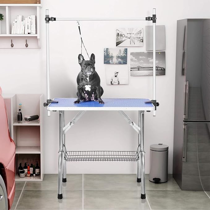 36" Dog Grooming Table Foldable Pet Grooming Tables with Adjustable Arm Noose Storage Mesh Tray Maximum Capacity Up to 330lbs Blue - Image 4