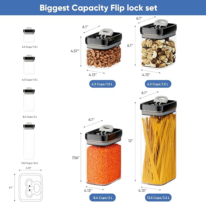 Chef's Path Airtight Food Storage Containers Set for Home Organization - 7 Piece Largest Flip Lock Set w/more Capacity - BPA Free Plastic Dry Food Storage Containers with Lids - Image 3