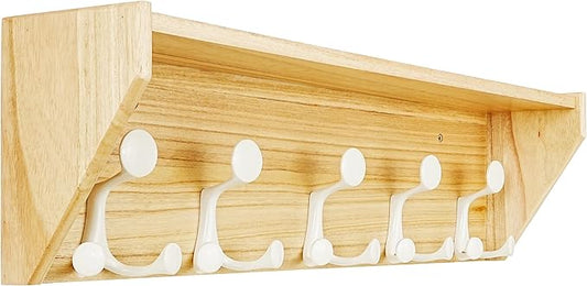 SKOLOO Wall Shelf with Hooks, 24-Inch Coat Rack Wall Mount with Shelf Organizer - Lightweight & Sturdy​​, 5 Tri Hooks - Perfect for Entryway, Hallway, Living Room, Bedroom, Mudroom, Natural & White by SKOLOO