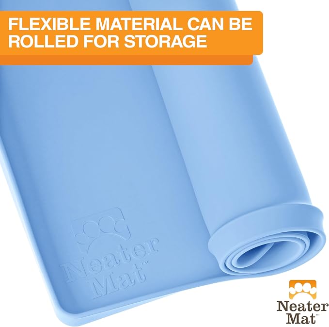 Neater Pet Brands Neater Mat Pet Mats for Food and Water, Cat & Dog Bowl Mat Waterproof Silicone, Feeding Tray, Dog Food Mats for Floors, Placemat w/Raised Edge for Under Bowls, 16” x 10”, Light Blue - Image 8