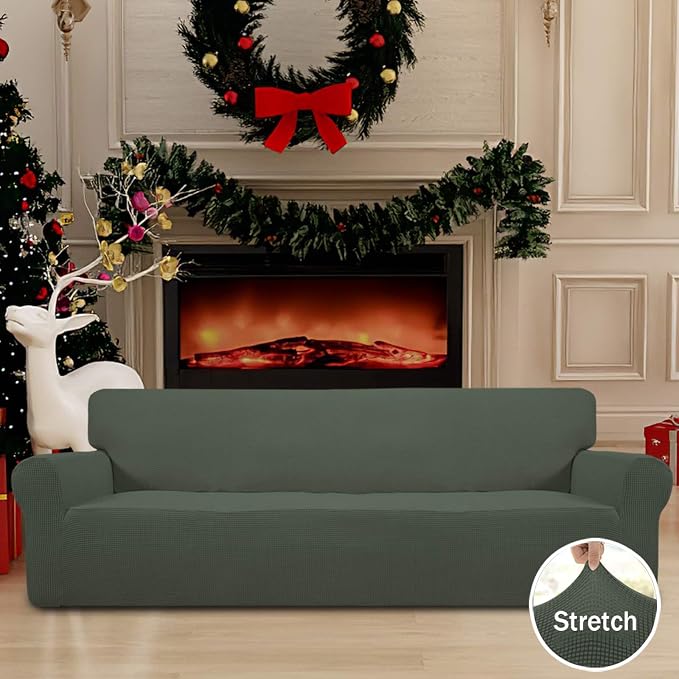 Easy-Going Stretch 4 Seater Oversized Sofa Couch Cover Olive Green | 1-Piece Extra X-large Sofa Cover Furniture Protector Couch Soft with Bottom for Kids, Spandex Jacquard - Image 2