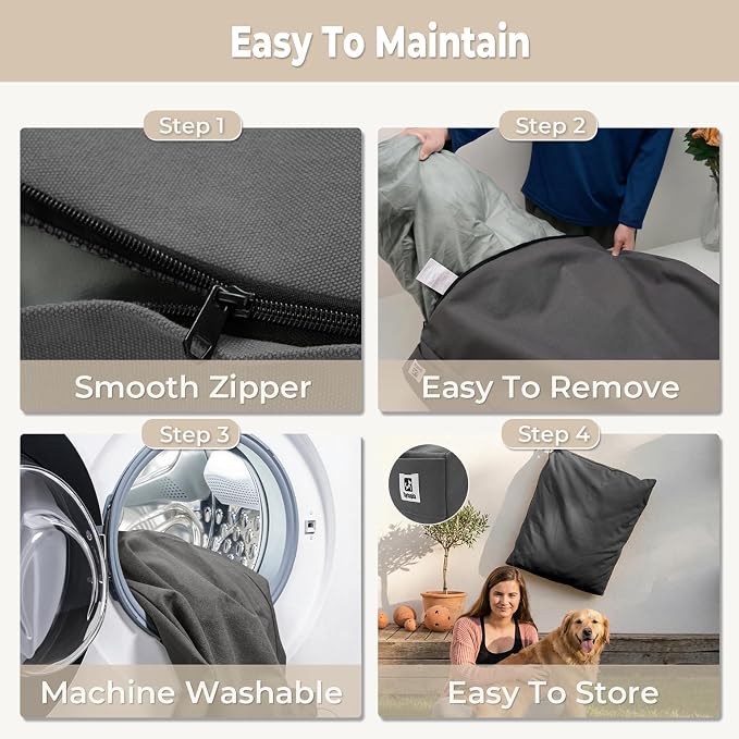 Sytopia 42 Inch Indestructible Canvas Outdoor Durable Dog Bed for Extra Large Dogs, Chew Proof Shredded Chopped Foam Patio Pet Pad for Crate with Waterproof Machine Washable Removable Cover, Dark Grey - Image 5
