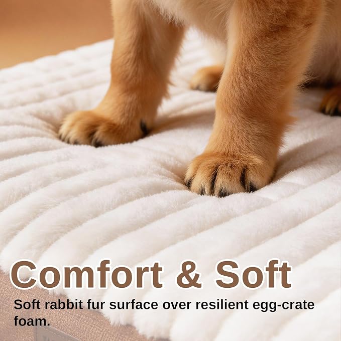 Orthopedic Dog Bed for Medium Dogs, Firm Egg Crate Foam, Non-Slip Bottom | Machine Washable Cover, Plush Faux Rabbit Fur Top, Pet Beds for Crate, Floor & Car, Up to 30 lbs,Brown,29"L x 18"W x 3"H - Image 4