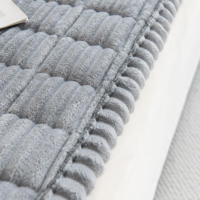 vctops Striped Couch Cover Super Soft Corduroy Sectional Sofa Cover Washable Non Slip Sofa Slipcover Furniture Protector for Kid Dog Pet,1 Piece (Light Grey,24"x24") - Image 6