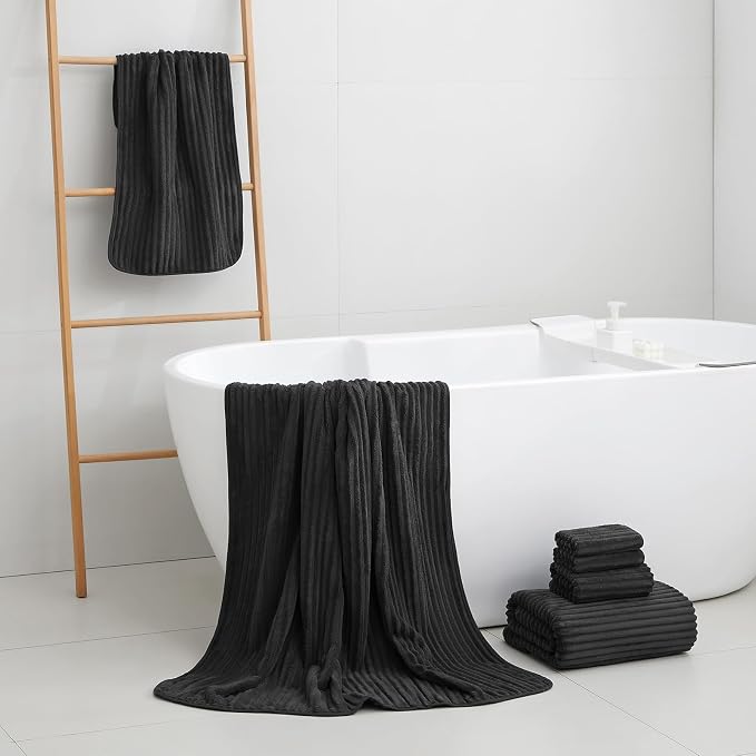 6 Piece Bath Towel Set, 40"x80" Oversized Bath Sheets, Black | Microfiber, Quick Dry, Highly Absorbent, Towels for Bathroom, 2 Extra Large Bath Towels, 2 Soft Hand Towels, 2 Washcloths - Image 4