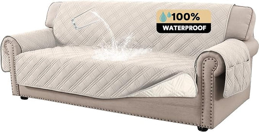 PrinceDeco 100% Waterproof Couch Cover for 3 Cushion Couch Sofa Pet Friendly Non-Slip Couch Cover for Dogs Washable Water Resistant Furniture Protector with Elastic Straps(XL Sofa 78", French Oak) by PrinceDeco