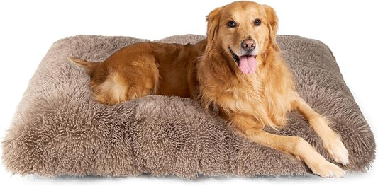 EHEYCIGA Fluffy Dog Crate Bed, Plush Extra Large Dog Pillow, Camel | Xlarge Calming Anti Anxiety Plush Faux Fur Mat for Large size dogs, Washable Soft Warm Dog Pad with Non-Slip Bottom by EHEYCIGA