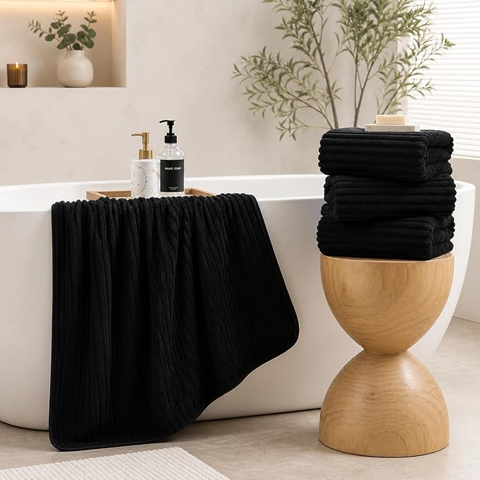 4 Piece Bath Towels, 30"x60" Microfiber Towels Set, Black | Large Bathroom Towels, Soft Touch, Highly Absorbent, Quick Dry, Lint Free, Long-Lasting, Family Use, Guest Bath & Daily Use - Image 2