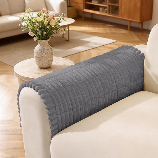 Fuzzy Couch Arm Covers for Dogs Washable, Thick Couch Covers for 3 Cushion Sofa Pet Friendly, Non Slip Plush Dog Couch Cover for for Sectional, Loveseat (Charcoal Gray, 17.6" x 17.6") by CYCMACOHOME