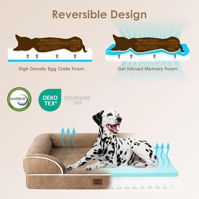 EHEYCIGA Orthopedic Dog Beds for Extra Large Dogs, Waterproof Memory Foam XL Dog Bed with Sides, Non-Slip Bottom and Egg-Crate Foam Big Pet Couch Bed with Washable Removable Cover, Camel | Non-Slip Bottom and Egg-Crate Memory Foam Big Dog Couch Bed wit... - Image 4