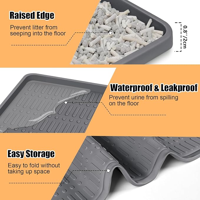 Silicone Cat Litter Mat 47" x 35" Cat Mat for Litter Box, Dark Grey | Extra Large Cat Litter Trapping Mat for Floor, Waterproof, Non-Slip Kitty Litter Box Mat with Raised Edge, Easy to Clean - Image 6