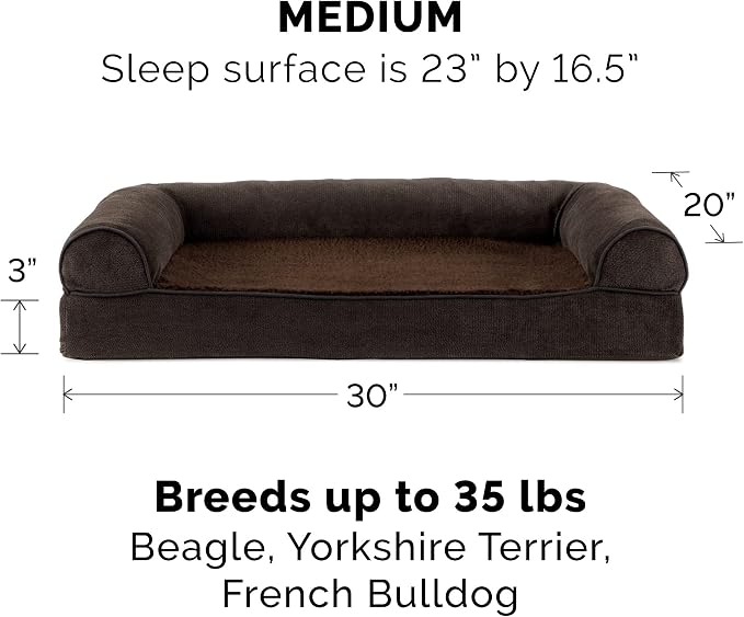 Furhaven Replacement Dog Bed Cover Sherpa & Chenille Sofa-Style, Machine Washable - Coffee, Medium - Image 3