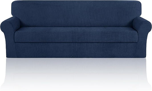 Oversized Sofa Cover Stretching Skid Resistance Couch Cover for Pets Washable, Thick and Durable Soft High Spandex Striped Pattern Sofa Covers (Oversized Sofa, Navy) by ChengEase