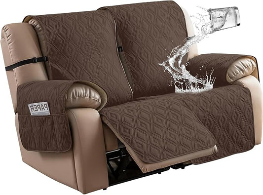 Genina Waterproof Loveseat Recliner Cover Non-Slip, Sofa Cover for Reclining Couch 2 Seat, Washable Couch Cover Loveseat Furniture Protector Cover for Pets Dogs Kids (Chocolate, Recliner Loveseat) by Genina