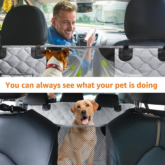 PETICON Dog Car Seat Cover for Back Seat, Waterproof Dog Hammock for Pets | Zippered Design Allows Passenger Seat Access, Mesh Window for Pet View, 600D Oxford, Prevents Scratches, Hair, Mud, and Dirt - Image 6