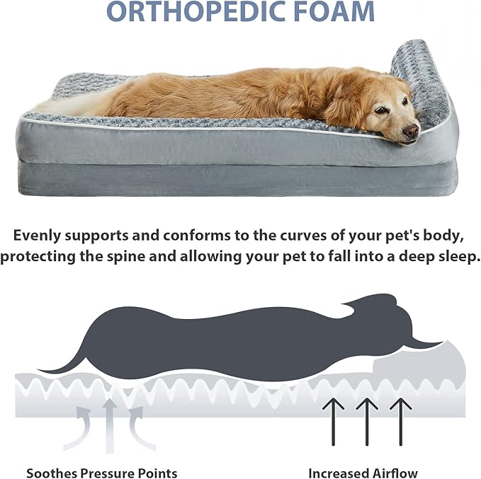 BFPETHOME Orthopedic XL Dog Beds Large Sized Dog, Washable Dog Couch Bed | Removable Cover, Waterproof Lining, Non-Slip Bottom, Large Pet Sofa with Sides, Cozy Sleeping Bed for Senior Dogs, 48*35inch - Image 4