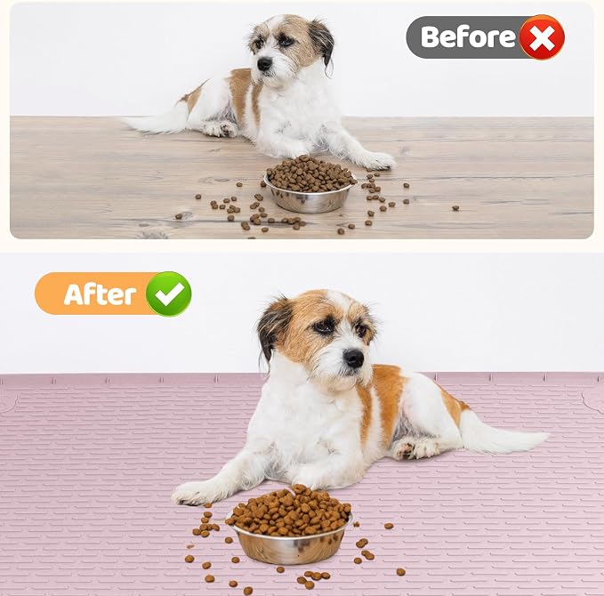 Dog Food Mat 50''x35'' Extra Large Dog Mat for Food and Water, Pink | Silicone Dog Bowl Mat with Raised Edge, Waterproof Non-Slip Pet Feeding Mat for Floors, fit for Dog Cat Bowls - Image 4