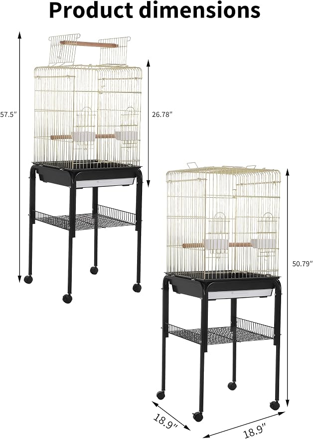 Garvee Bird Cage, 57‘’H Open-Top Durable Bird Cage w/Rolling Stand, Removable Tray, Extra Storage Stand, Brakable Casters,Large Dorr for Access, Indoor& Outdoor Use for Birds | Durable, Extra Storage Stand, Brakable Casters,Large Dorr for Access, Indoo... - Image 8