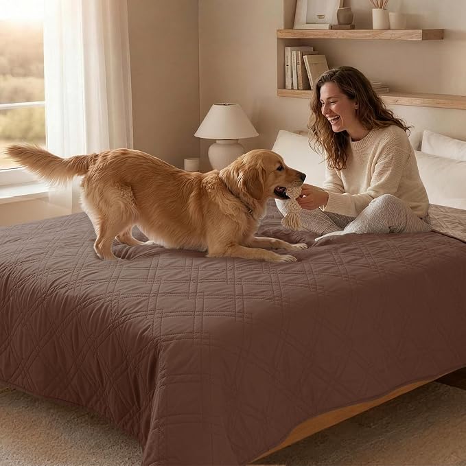 100% Waterproof Dog Bed Cover Pet Blanket(30"x30"),7-Layer Reversible Washable Sofa Couch for Furniture Car (Dark Brown+Taupe) - Image 8