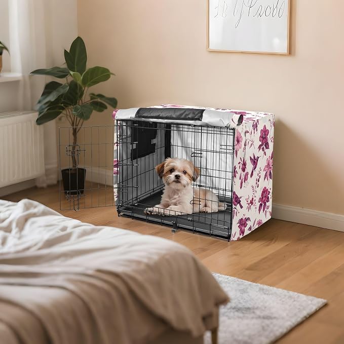 Exotic Flowers Birds Dog Crate Cover 600D Oxford Pet Kennel Cover with Mesh Window for Dog Cages, Windproof Waterproof Machine Washable, 42"x28"x30" - Image 7