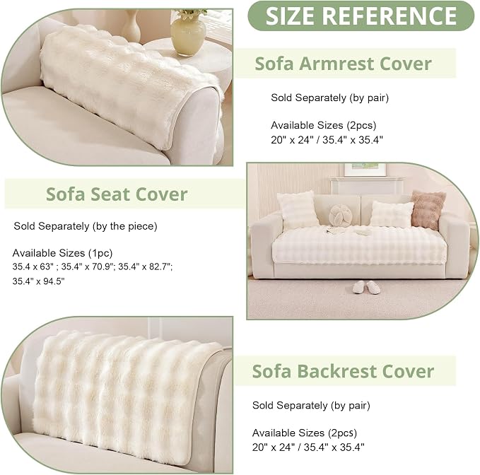 OstepDecor Faux Fur Couch Covers for Sofa, Soft Plush Sofa Covers Washable | Non Slip Dog Couch Protector, Pet Hair, Dirt & Wear Protection, Fits Sofas, Loveseats & Sectionals, 35.4" x 82.7", White - Image 3